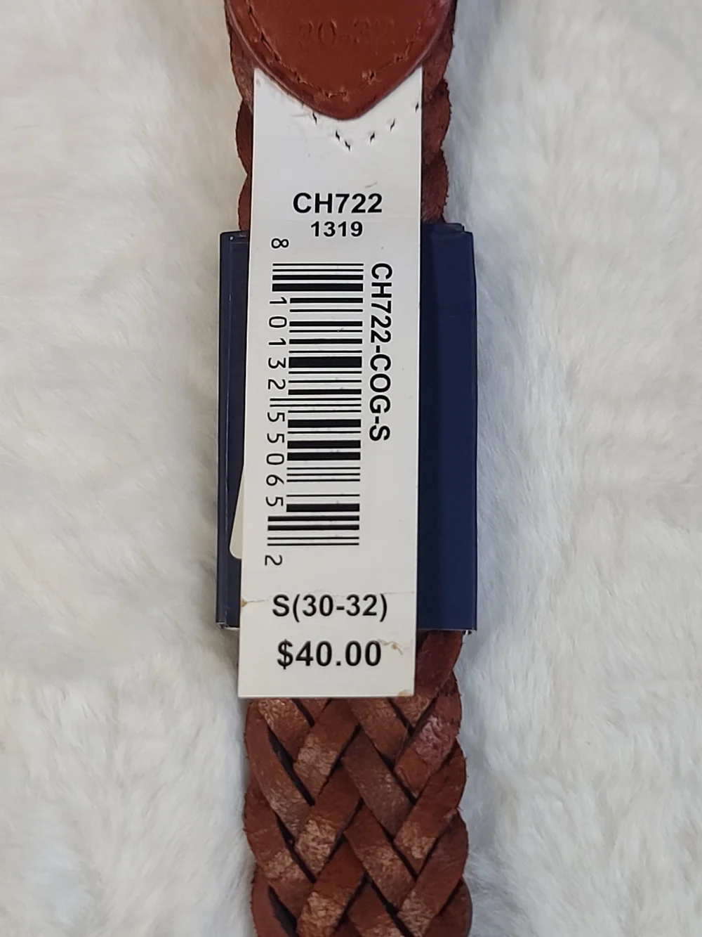 Chaps Braided Leather Belt in Chestnut Brown with Black Buckle